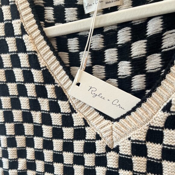Women - XS & L - NWT - Rylee + Cru Black & White Checkered Sweater Vest - Picture 1 of 4